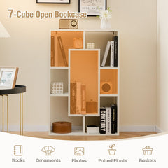 GOFLAME 7-Cube Bookcase Wooden Storage Geometric Bookshelf Corner Decorative Display