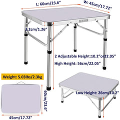 Side Table Small Foldable TV Tray with 2 Height Adjustable, Foldable Coffee Table, Lightweight Aluminum Outdoor and Indoor Snack Sofa Table, Easy to Install, 60.96cm x 45.72cm 2-Height 30.48/60.96cm Adjustable, DAYPLUS