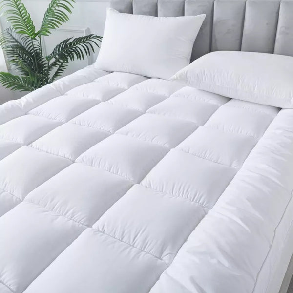 Luxury Mattress Topper Extra Thick 4-Inches / 10cm Deep | Fitted Bed MattressesToppers with Soft Fiber | Single Double King Super King Small Double Sizes Bedding Size