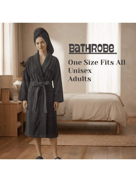Mens and Ladies Shawl Collar Bathrobe 100% Egyptian Cotton Unisex Shawl Collar Dressing Gown Terry Towelling Bathrobe One Size