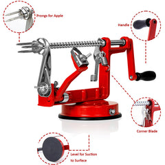 3-in-1 Apple Peeler Slicer Corer Machine Kitchen Potato and Vegetable Machine - Red