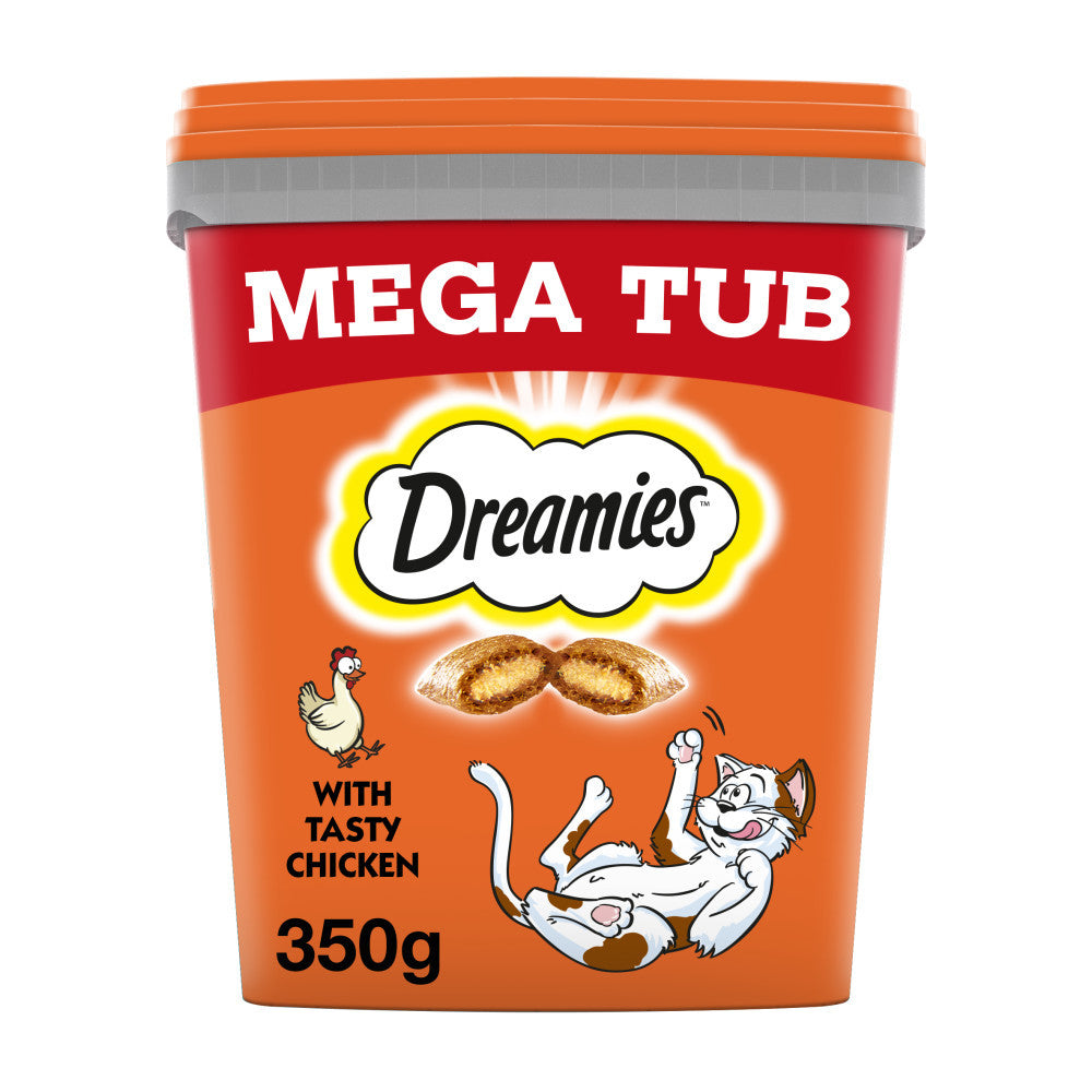 4 x 350g Dreamies Adult Cat Treats Mega Tubs Chicken Cat Biscuits (1.4kg)