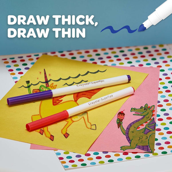 CRAYOLA Supertips Washable Markers - Assorted Colours (Pack of 24) | Premium Felt Tip Pens That Can Easily Wash off Skin & Clothing | Ideal for Kids Aged 3+