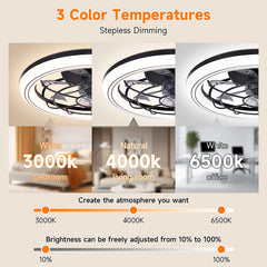 49Cm Modern Ceiling Fan with Light - Smart 3-Color Temperature Adjustment, Low Profile Flush Mount, Remote Control, 6-Speed Settings for Living Room, Bedroom, Home Office