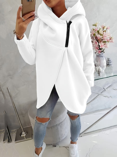 Women'S Hooded Jacket - Long Sleeve Coat with Front Zipper Closure, Lightweight Outerwear for Everyday & Formal Outfits - Spring/Fall Transitional Layering Piece, Spring Fall Clothing, Casual Style, Durable Fabric, Office Wear