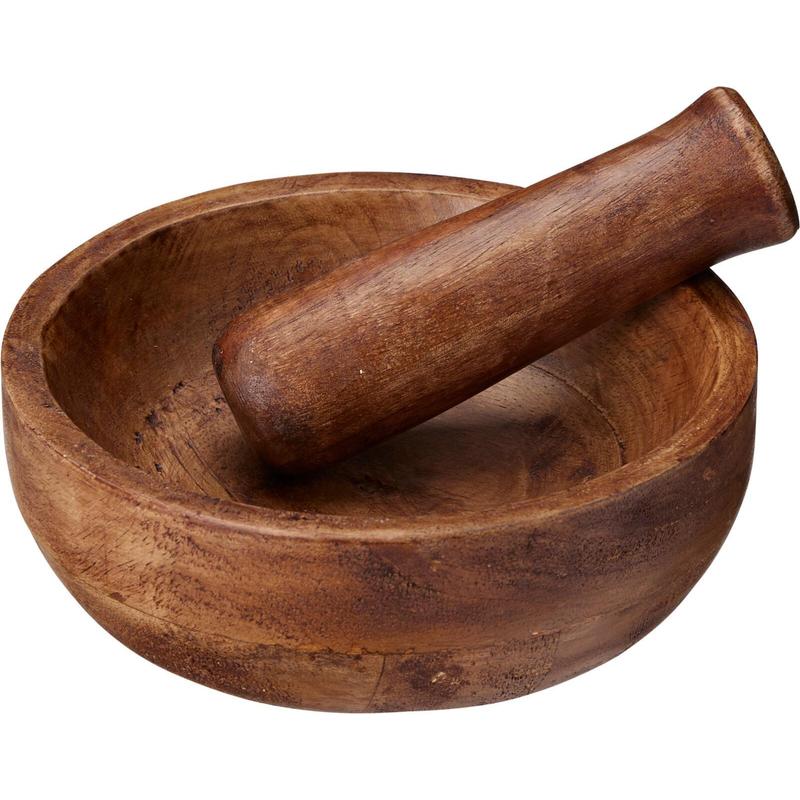 Mango Wood Mortar and Pestle Wooden 15x15x9 cm Natural Finish Durable Kitchen Spice Grinder