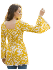 Estationeryhouse Cotton Printed Kurta Top, Long Sleeves, with White Tassels and Drawstring for Adjusting at Back