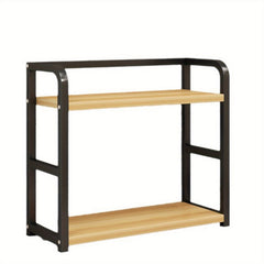 2-Tier Spice Rack Organizer for Kitchen Countertop - Wood & Carbon Steel Shelf for Spices, Jars, and Bottles - Maximize Space with Easy Assembly, Non-Skid Pads, and Durable Design, Condiment Holder | Smooth Rounded Edges, Spices Organizers And Storage