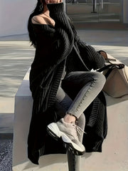 Women's Elegant Casual Solid Color Cardigan - Medium-Length Open Front Blouse with Long Sleeves, Machine Washable Swe Coat for Fall/Winter Daily Wear & for travel, Layering Piece under Jackets or Dresses