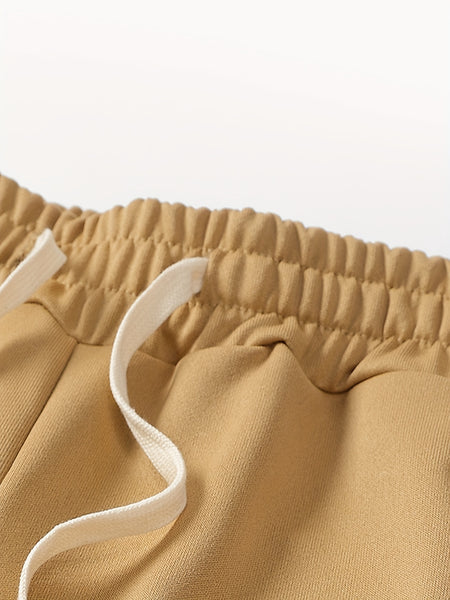 Three-pc Men's Solid Color Plain Elastic Waistband Drawstring Ribbed Cuffed Casual Jogger Pants, Men's Dress Administrative Trousers