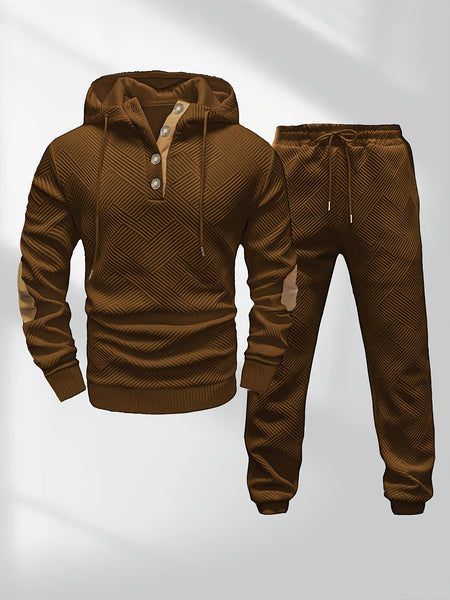 Men's Casual Fashion Set: Knitted Jacquard Hoodie and Sweatpants 2pcs Set