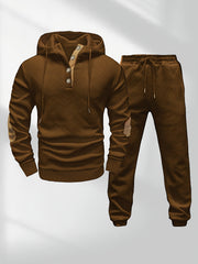 Men's Casual Fashion Set: Knitted Jacquard Hoodie and Sweatpants 2pcs Set