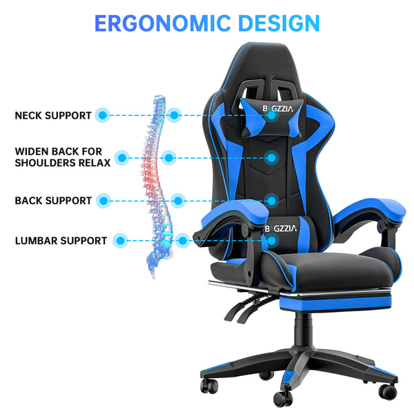 GartistGo Gaming Chair With footrest,Computer Chairs with Lumbar Cushion + Headrest, Height-Adjustable Office Chair for Adults, Girls, Boys