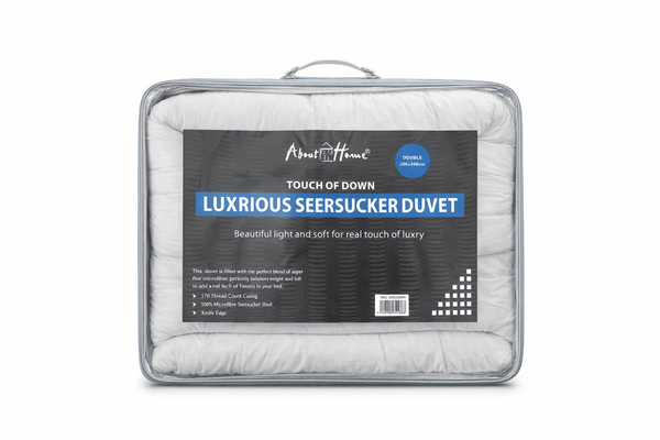 Luxury Washed Microfibre Seersucker Comforter Duvet Quilt – Soft & Lightweight All Season Bedding – White & Grey – Single, Double & King Size