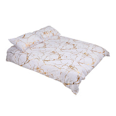 1set White Gilded Marble Pattern Duvet Cover Pillowcase Three-Piece Bedding Set with 2 Pillowcases for All Seasons and 1 Soft Duvet Cover Home Bedding Three-Piece Set