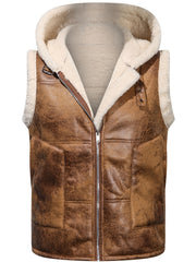 Men's Faux Fur-Lined Hooded Vest, Thickened and -Lined, Fashionable Windproof and Warm Outer Jacket for Men
