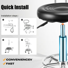 Adjustable Rolling Swivel Stool, Hydraulic Heavy Duty Drafting Chair Stool with Backrest, for Salon Office Therapist Beauty Spa Hairdressing Tattoo, 360-Degree Rolling Wheel, Black