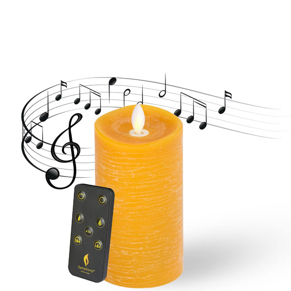 LENCARTA LED Flameless Candle Classic Ivory 6 Inch Wax Shell | Battery Powered Music Rhythm Sensing Flicker-Effect Pillar with Remote Control for Home Decor