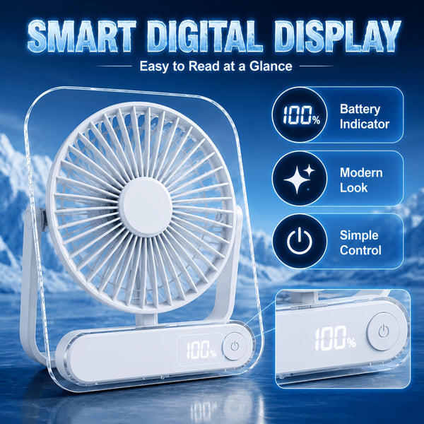Mini Portable USB Fan Desktop Fan Rechargeable, Ultra-Quiet 5-Speed Adjustment Foldable 180 Degree Adjustable with LED Display for Office, Home, Outdoor, Camping And Travel