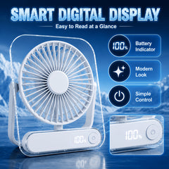 Mini Portable USB Fan Desktop Fan Rechargeable, Ultra-Quiet 5-Speed Adjustment Foldable 180 Degree Adjustable with LED Display for Office, Home, Outdoor, Camping And Travel