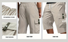 2pcs Men's Cargo Capri Pants with Drawstring Waist, Large Pockets, and Letter Patches for Summer, Fashion Casual Athletic Trousers