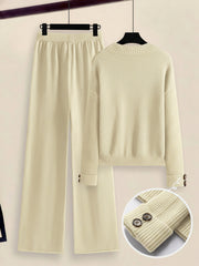 Women's 2pcs Set with Side Stripe| Crewneck Sweater & Relaxed Fit Straight Leg Pants| Soft Loungewear for Spring Autumn | European Casual Y Style