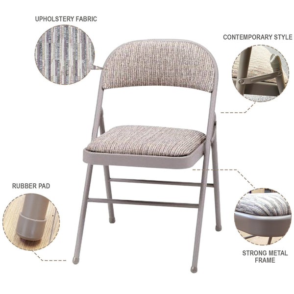 Deluxe Fabric Padded with Heavy Duty Steel Metal Frame Folding Back Rest Chair for Home Garden Office Computer Desk