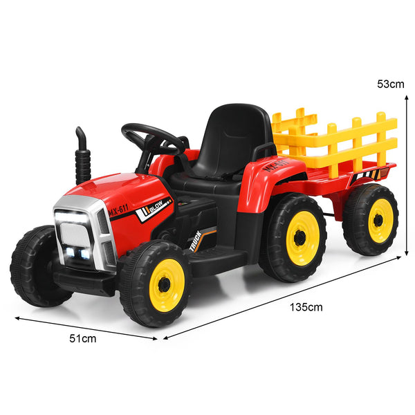 12V Kids Ride on Tractor with Trailer Music and LED Lights