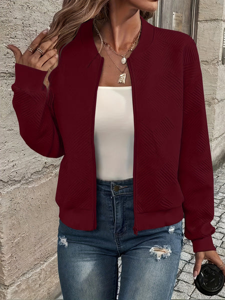 Solid Color Casual Zip-Up Cardigan Jacket