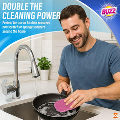 Buzz 2pk Cleaning Pads | Dual-Sided Non Scratch Scouring Pads | Reusable Kitchen & Bathroom Scrubbers for Dishes, Pots, Sink & Everyday Use | Washable Non Scratch Sponge Scourers