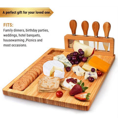 Cheese Board with Removable Tool Holder & Food-Serving Utensils | Charcuterie Boards with Dedicated Zones for Dips & Snacks | Includes Cheese-Specific Utensils & Heart-Shaped Food Cutter