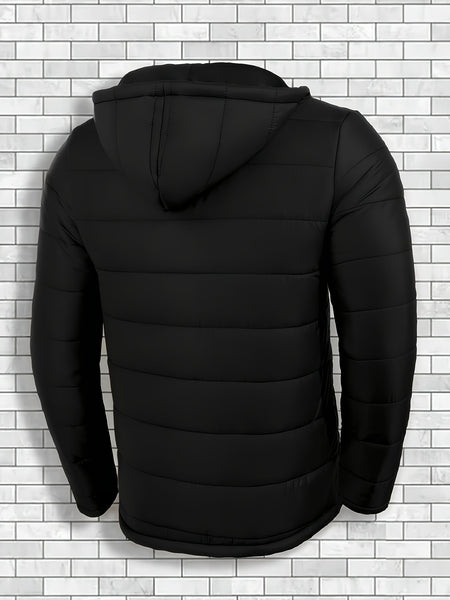 Men'S Outdoor Lightweight Thickened Hooded Windproof Quilted Solid Color Warm Coat