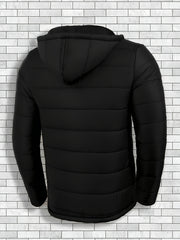 Men'S Outdoor Lightweight Thickened Hooded Windproof Quilted Solid Color Warm Coat