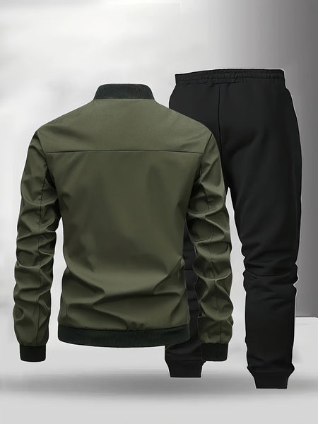[Maigiqi] Casual Set Men'S Spring Autumn Easy Athletic Two-Piece Outfit Polo Collar Jacket