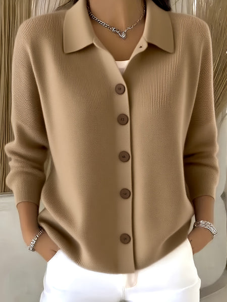 Button-Front Lapel Sweater Cardigan, New Autumn And Winter Solid-Color Casual Cardigan