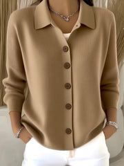 Button-Front Lapel Sweater Cardigan, New Autumn And Winter Solid-Color Casual Cardigan