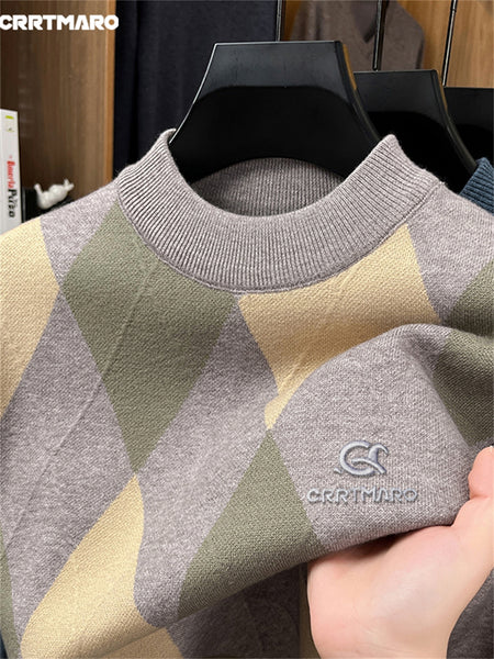 Carterma CRRTMARO Embroidered Sweater Men'S Warm Autumn And Winter Fleece Thickened Semi-High Collar Base Shirt Casual Men'S Clothing Shengyida