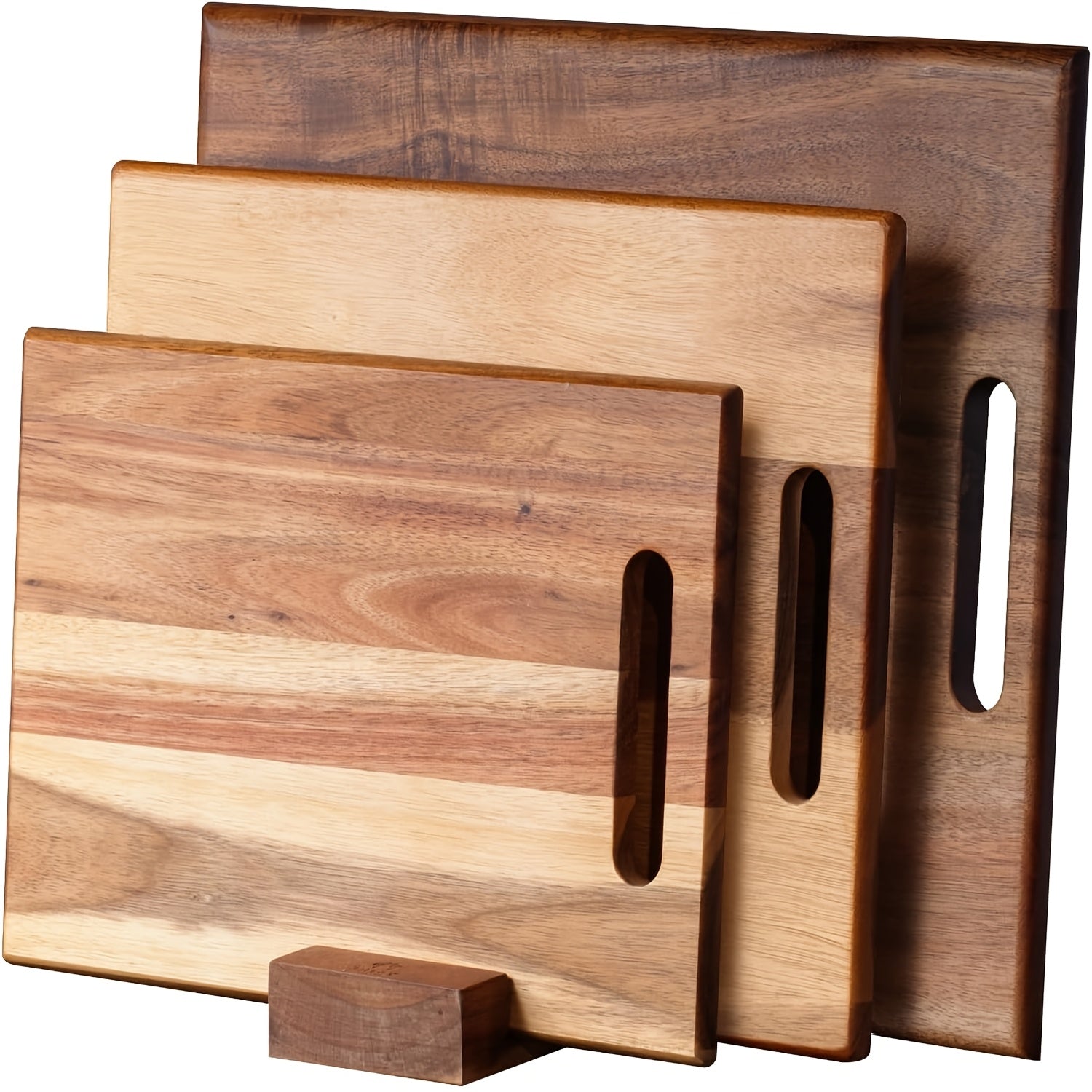 3pcs Acacia Wood Cutting Boards Set | Large Wooden Cutting Boards with Handle, Thick Chopping Boards for Meat, Fruit, Vegetables, and Cheese - Polished Surface, Safe