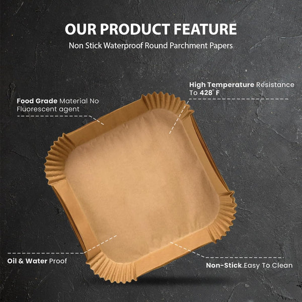 Roe Tenpo Air Fryer Liners, 100Pcs Disposable Baking Parchment Paper, Non-Stick & Greaseproof, Air Fryer Accessories for Ninja ON400UK AF140UK SL300UK, COSORI, Tefal, Russell Hobbs Air Fryer