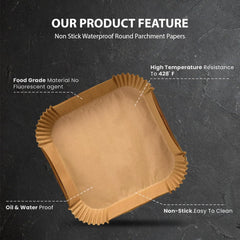 Roe Tenpo Air Fryer Liners, 100Pcs Disposable Baking Parchment Paper, Non-Stick & Greaseproof, Air Fryer Accessories for Ninja ON400UK AF140UK SL300UK, COSORI, Tefal, Russell Hobbs Air Fryer