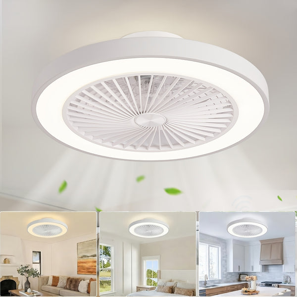 Ceiling Fans with Lights And Remote, 48.26cm Flush Mount LED Dimmable Ceiling Fan, 6 Wind Speed Reversible Quiet, 3000-6500K Color Temperature Low Profile Ceiling Fan, Ceiling Fans with Lights for Bedroom, Dining Room And Living Room
