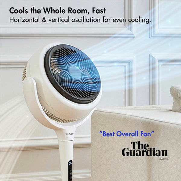 Aircraft LUME MIDI Ultra Quiet Air Circulator Table Fan with Remote & Dimmable Backlight in Stone White