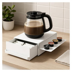 Modern Coffee Capsule Drawer Rack with Sliding Side Tray, Multi-Purpose Countertop Storage Box for Kitchens, Coffee Bars, Offices & Worktops