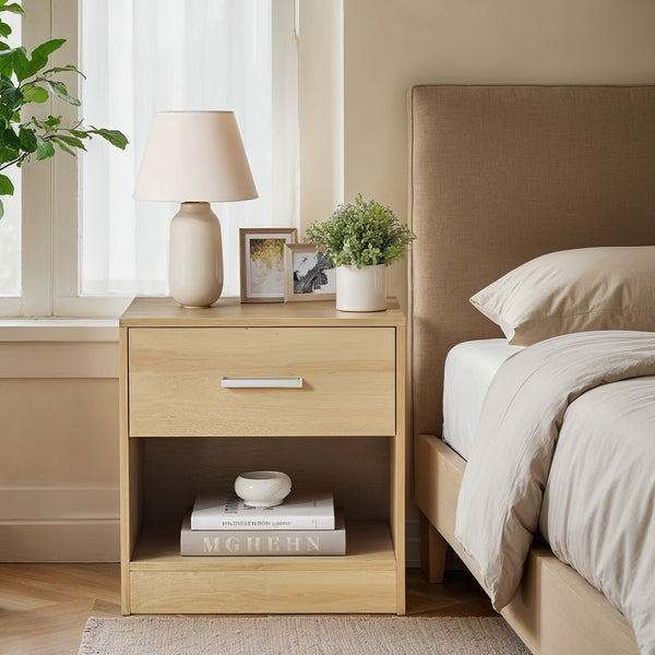 Bedside Table, Side Table with Drawer, Handle, Open Compartment,Easy Assembly, Perfect for Living Room or Bedroom