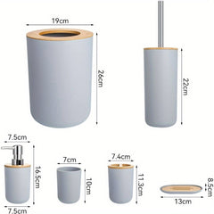 6pc Grey Black White Bathroom Accessories- Bathroom Bin And Toilet Brush Set- Durable Toothbrush Holder Cup- Soap Dispenser With Pump- Soap Dish Holder
