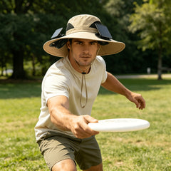 Breathable Wide Brim Fan Hat, Solar Powered Dual Fans, USB Charging, Outdoor Cooling Fisherman Hat for Summer Activities