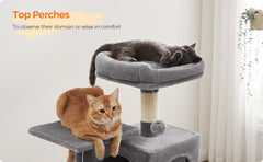 112 cm Cat Tree, Multi-Level Soft Plush Cat Tree, Cat Tower Condo with 4 Cat Scratching Posts, Hammock, Cave, Platform, Toys, Pink/White/Beige/Grey, Easy Assembly and Sturdy, Indoor Cat Furniture