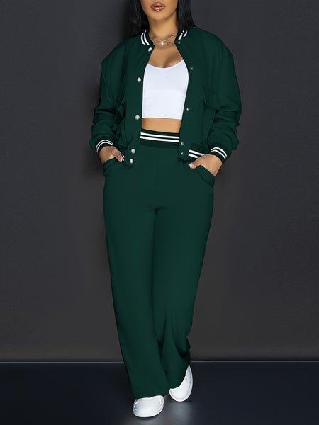 533 2 European and American Style Outgoing Party Casual Vacation Style Pocket Women's Set, Women's Pants Set
