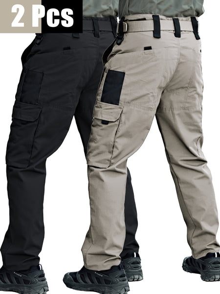 2pcs Men's Tactical Cargo Pants, Durable Multi-Pocket Work Pants for Outdoor Construction Work, Hiking And Trekking, Casual Tactical Pants | Adjustable Waist Pants | Hiking Gear (No Belt)