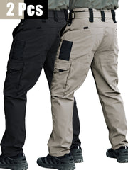 2pcs Men's Tactical Cargo Pants, Durable Multi-Pocket Work Pants for Outdoor Construction Work, Hiking And Trekking, Casual Tactical Pants | Adjustable Waist Pants | Hiking Gear (No Belt)